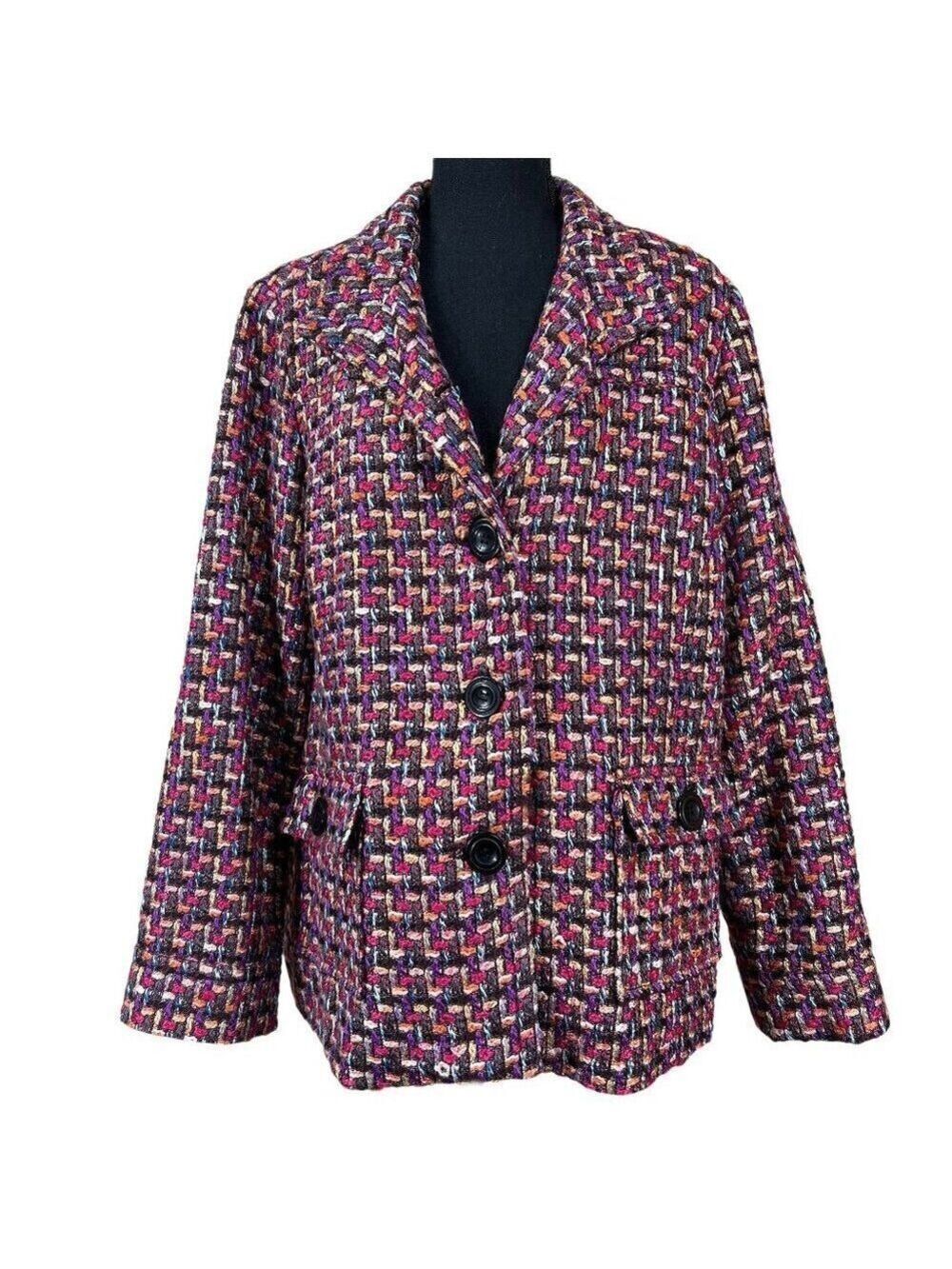 Erin London Multicolor Y2K Tweed Boucle Blazer Jacket Size XL